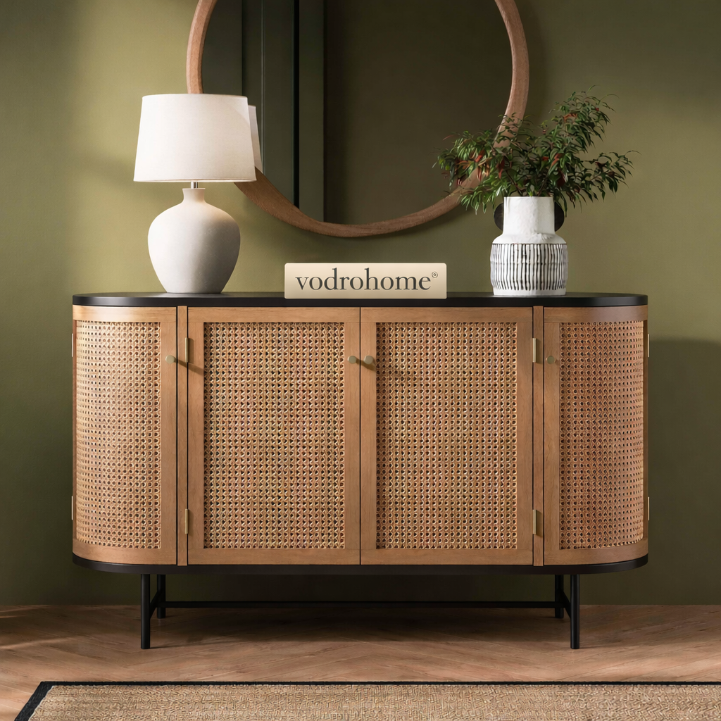 vodrohome franco side board in dual tone - summer garden dresser curved front and removable shelf SB#007