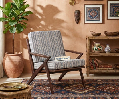 vodrohome Marwar Upholstered Arm Chair Cum Sofa Sheesham Wood Accent lounge Chair living, zed chair 69x80x82.5 CH#0018