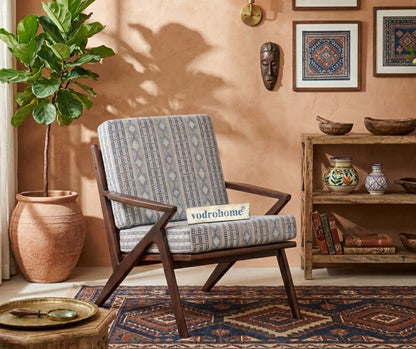 vodrohome Marwar Upholstered Arm Chair Cum Sofa Sheesham Wood Accent lounge Chair living, zed chair 69x80x82.5 CH#0018