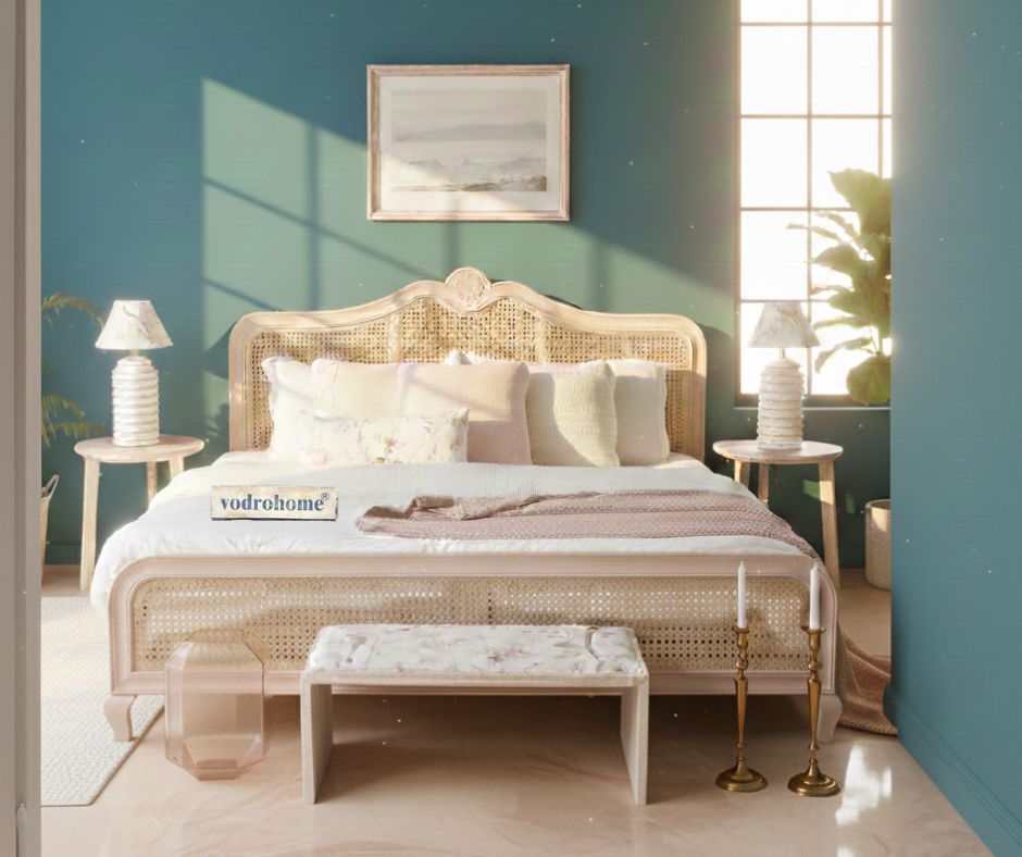 Vodrohome Rattan Bed- Mango Wood Rattan Cane Bed B#001