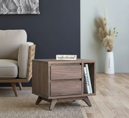 Vodrohome Acacia wood bedside table with 2 drawers and an open compartment  –48x35x42 cm  S#011