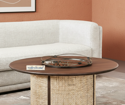 vodrohome Rattan Coffee Table – cane center table – bohemian solid mango wood coffee table for office and living room C#049