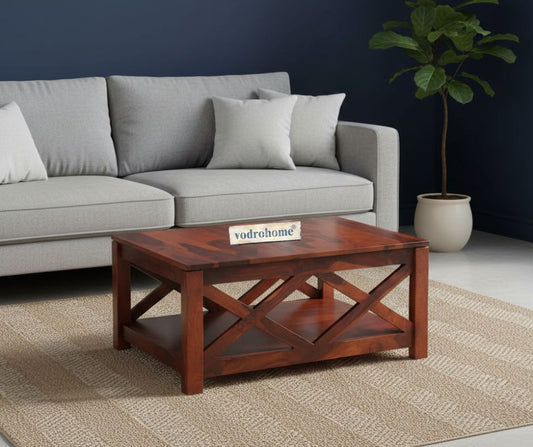 vodrohome Solid Sheesham Wood Wooden Coffee Table Centre Table for Living Room | Teapoy Center Table for Home (Honey Finish) C#006
