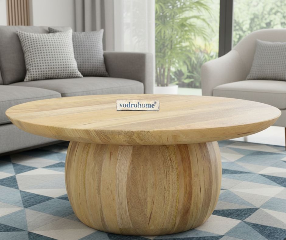 vodrohome solid mango wood coffee table – round coffee table – bohemian solid wood coffee table for office and living room C#057