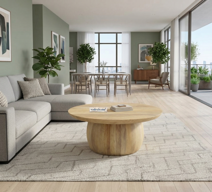 vodrohome solid mango wood coffee table – round coffee table – bohemian solid wood coffee table for office and living room C#057