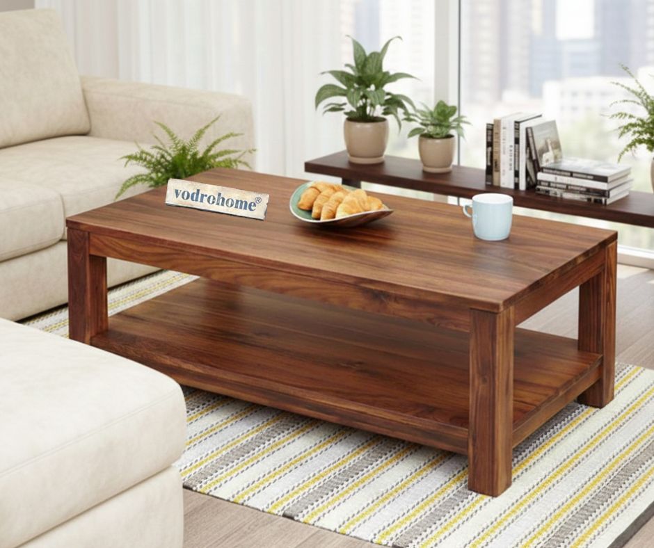 vodrohome Sheesham Wood Coffee Table With Shelf For Living Room Honey Finish – Confrence Table – Sofa Set Table Classic C#012
