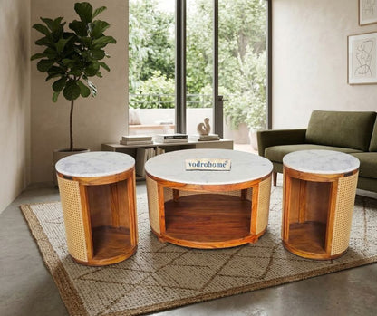 vodrohome rattan coffee table with wheels– sheesham wood marble top coffee table C#076