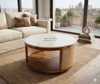 vodrohome rattan coffee table with wheels– sheesham wood marble top coffee table C#076