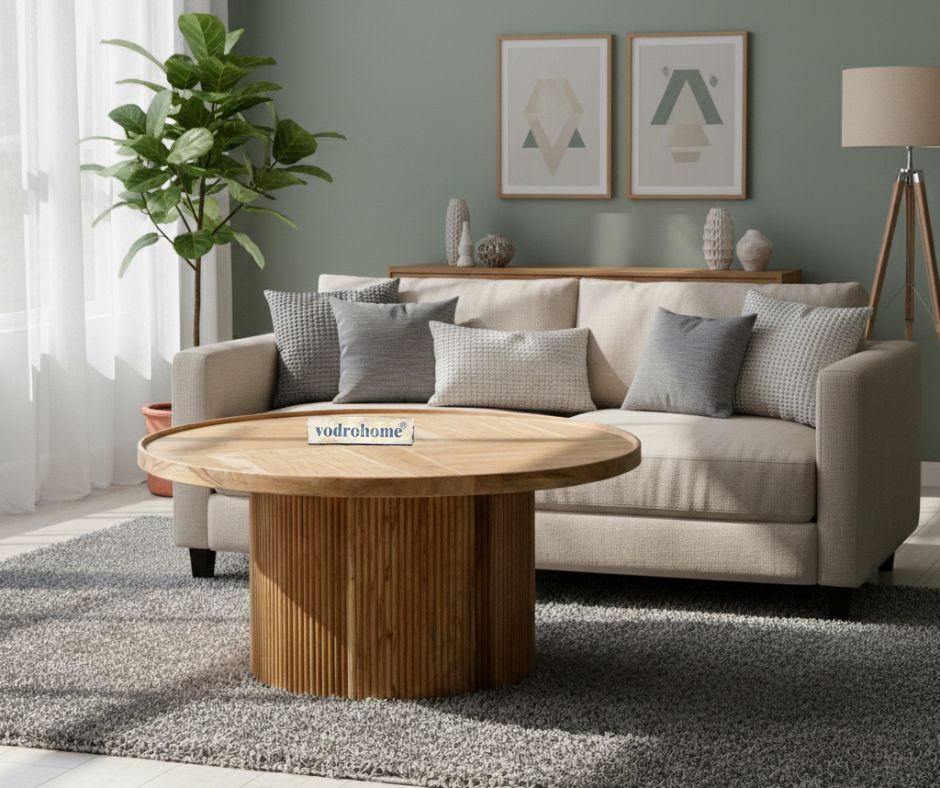 vodrohome fluted center table - sheesham wood coffee table with fluted base for living room – conference table – sofa set table classic C#041
