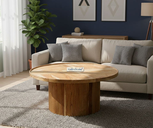 vodrohome fluted center table - sheesham wood coffee table with fluted base for living room – conference table – sofa set table classic C#041