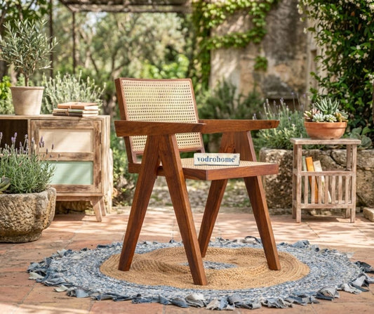 vodrohome wooden armchair side chair – sheesham wood rattan cane dining, living chair CH#002