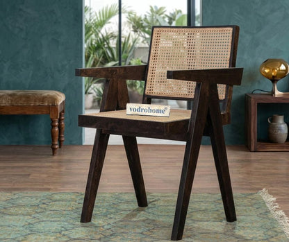vodrohome wooden armchair side chair – sheesham wood rattan cane dining, living chair CH#002