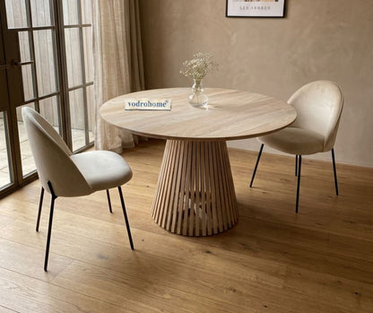 vodrohome Natural Mango Wood Round Dining Set – Modern Style Wooden Dining Set Table DT#003