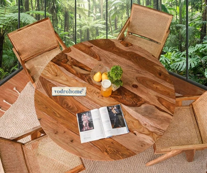 vodrohome Natural Mango Wood Round Dining Set – Modern Style Wooden Dining Set Table DT#003