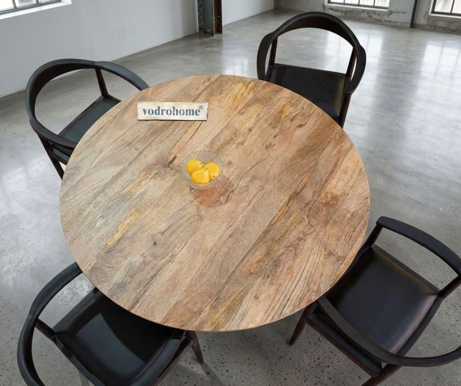 vodrohome Natural Mango Wood Round Dining Set – Modern Style Wooden Dining Set Table DT#003