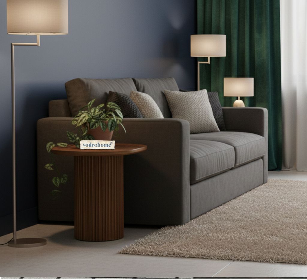 Vodrohome fluted table - mango wood side table with fluted base for living room – end table – sofa set end table classic S#043