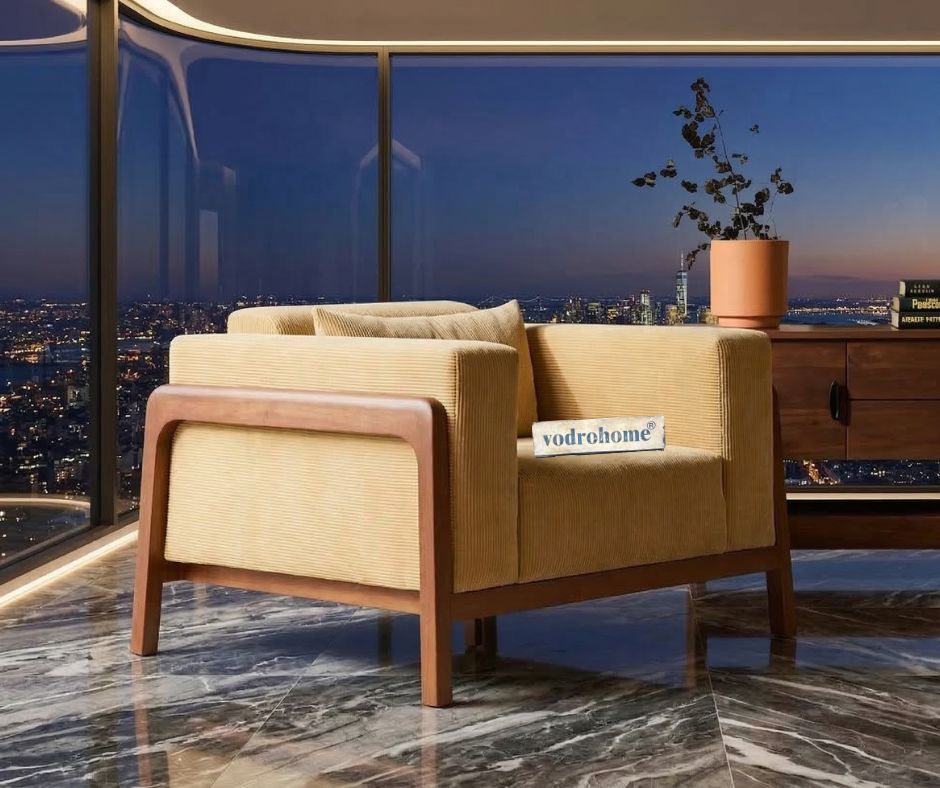 vodrohome single seater sofa with wooden frame | Premium fabric lounge sofa | cotton linen sofa SO#004