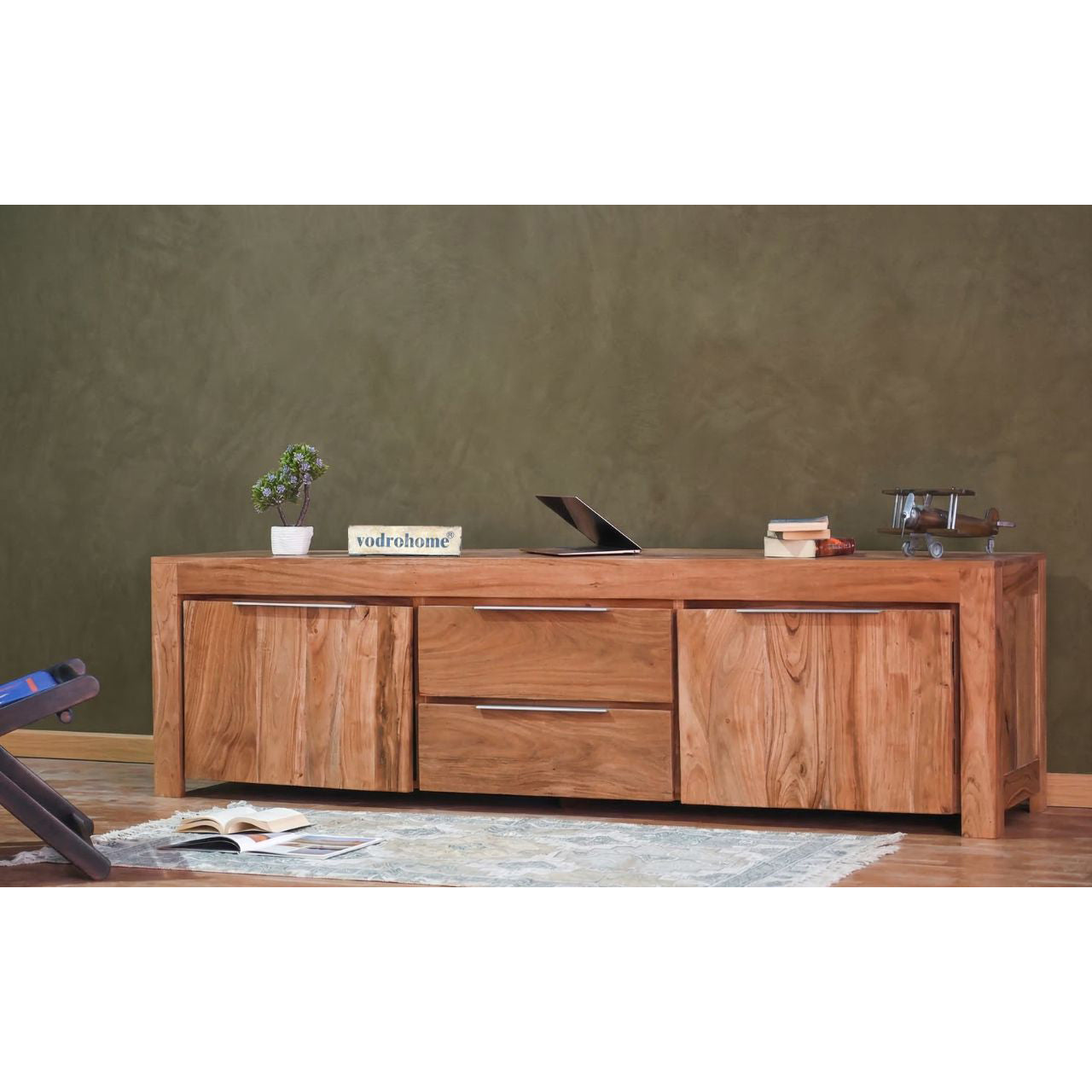 vodrohome Accacia Wood / Sheesham Wood Tv unit consol with storage - Tv Cabinet Entertainment unit 203x 50.8 x 53 TV#026