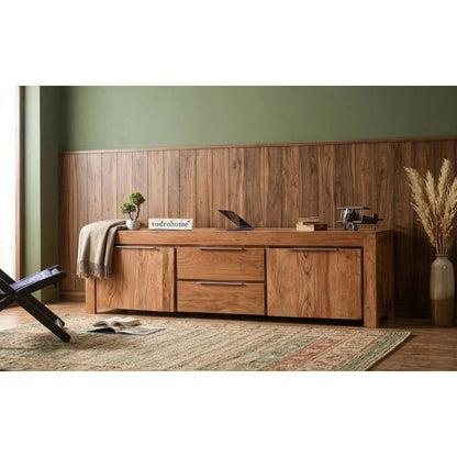 vodrohome Accacia Wood / Sheesham Wood Tv unit consol with storage - Tv Cabinet Entertainment unit 203x 50.8 x 53 TV#026