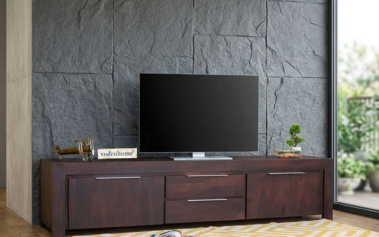 vodrohome Accacia Wood / Sheesham Wood Tv unit consol with storage - Tv Cabinet Entertainment unit 203x 50.8 x 53 TV#026
