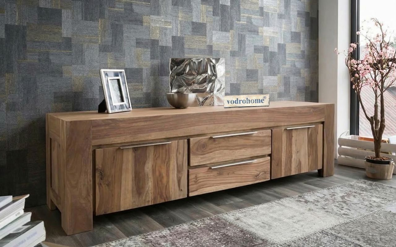 vodrohome Accacia Wood / Sheesham Wood Tv unit consol with storage - Tv Cabinet Entertainment unit 203x 50.8 x 53 TV#026