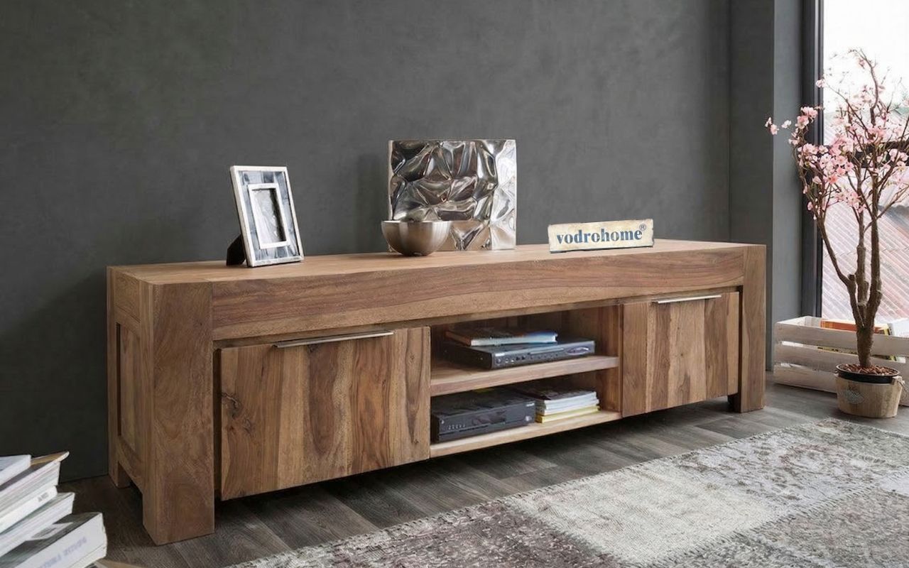 vodrohome Accacia Wood / Sheesham Wood Tv unit consol with storage - Tv Cabinet Entertainment unit 203x 50.8 x 53 TV#026