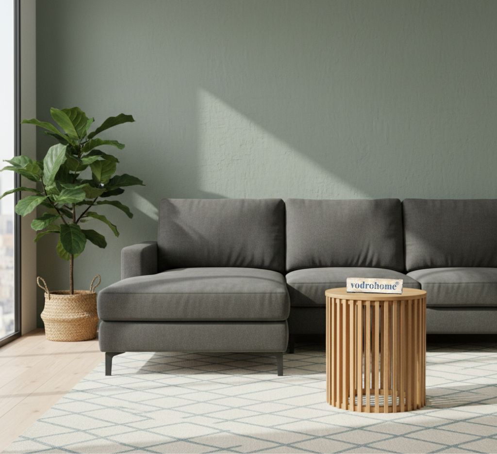 Vodrohome solid wood slatted side table with natural deco – round end table – acacia wood night stand table  40x40x45 cm S#056