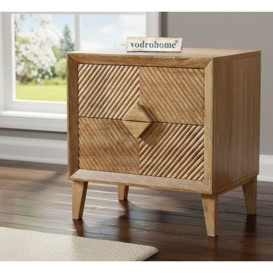 Vodrohome solid mango wood bedside table with boho-chic style natural finish 50x35x50 cm S#026