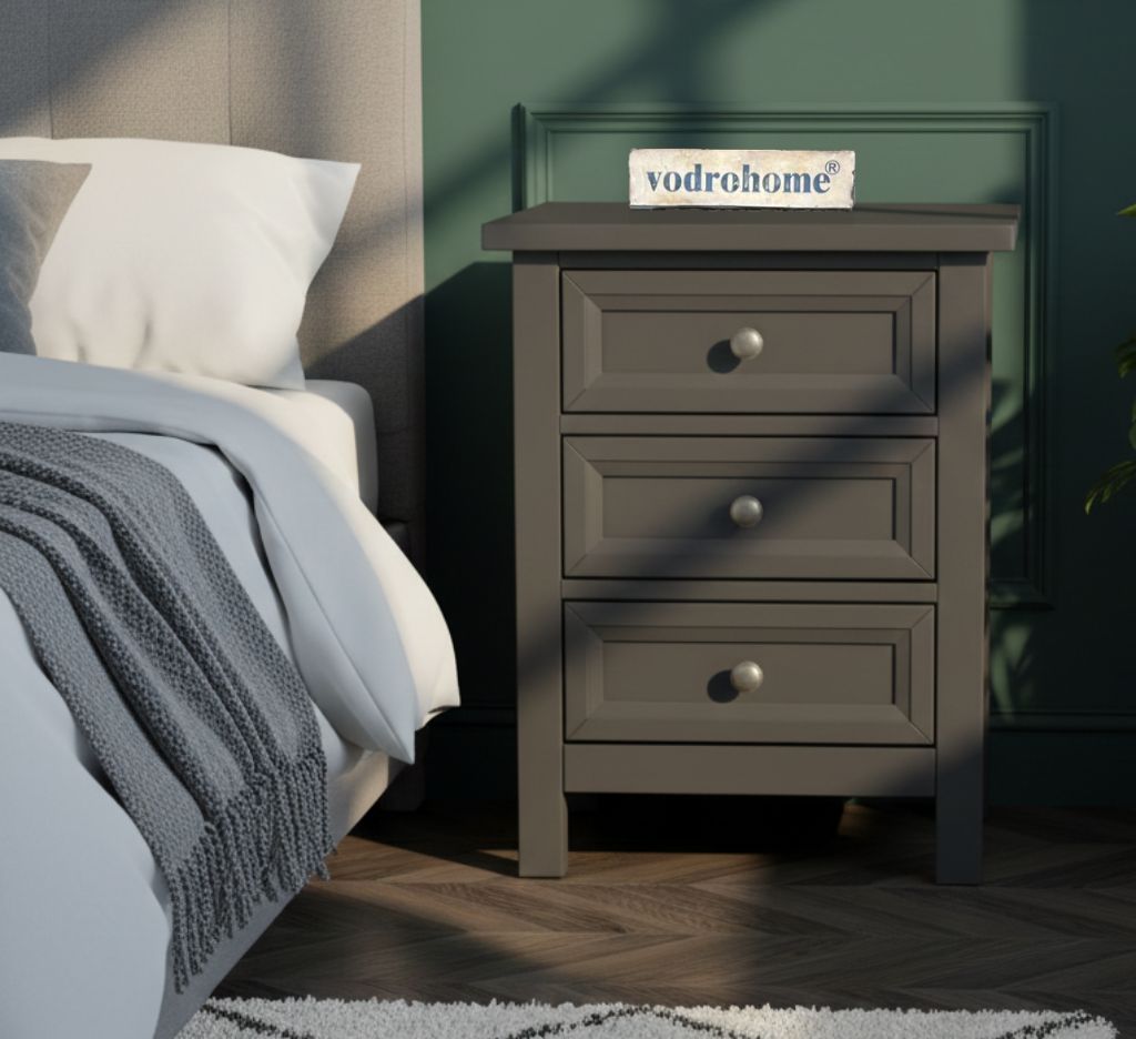Vodrohome Solid Acacia wood night stand table modern - three drawers bed side table 40x40x60 cm  S#008