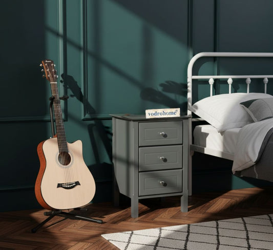Vodrohome Solid Acacia wood night stand table modern - three drawers bed side table 40x40x60 cm  S#008