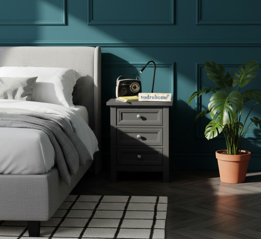 Vodrohome Solid Acacia wood night stand table modern - three drawers bed side table 40x40x60 cm  S#008
