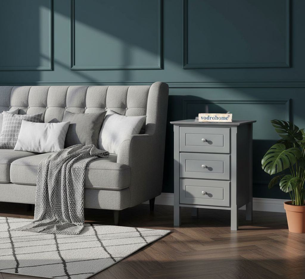 Vodrohome Solid Acacia wood night stand table modern - three drawers bed side table 40x40x60 cm  S#008