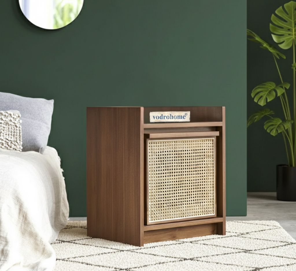 Vodrohome solid accacia wood rattan bedside table with removable Shelf – Hawamahal collection cane side table  50x40x60 cm S#003