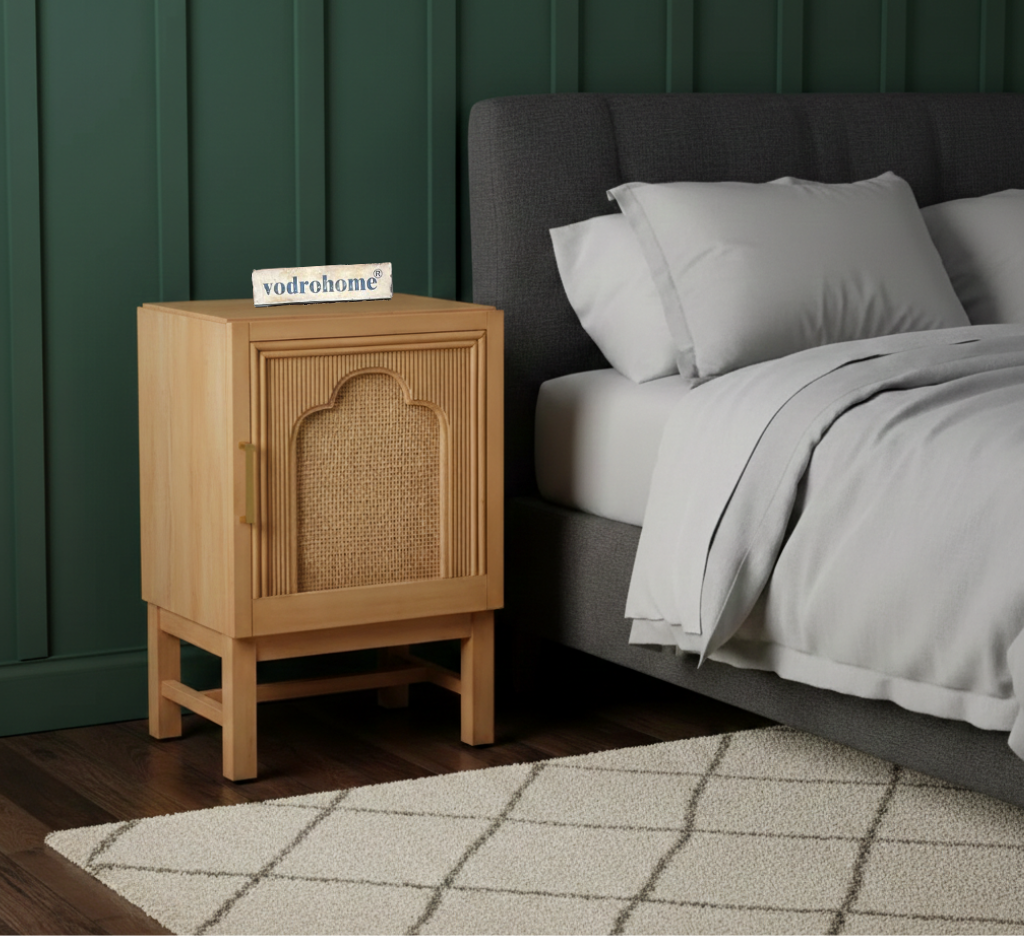Vodrohome mango wood rattan bedside table with removable Shelf – Hawamahal collection cane side table  40x40x61 cm S#004