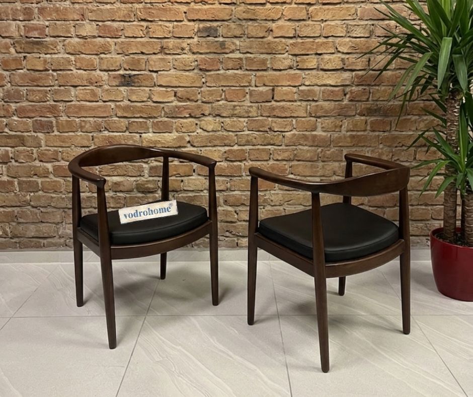 vodrohome Wooden Armchair – mango Wood Dining Chair With Genuine Leather Seat CH#001