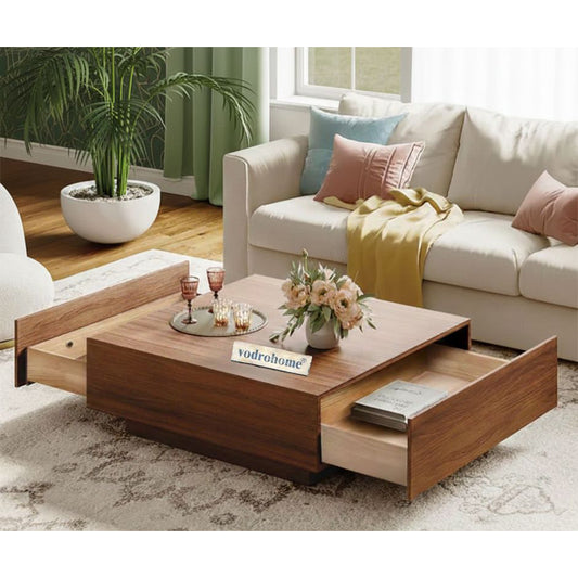 vodrohome classic design center table for living room – solid sheesam wood coffee table natural finish - sofa set table classic C#031