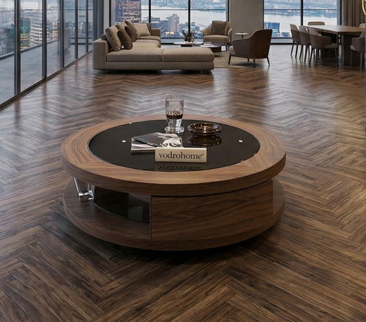 vodrohome glass top acacia wood center table – coffee table for office and living  and living room modern style teapoy stand C#082