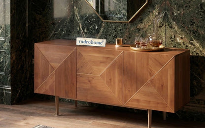 vodrohome luxury tv unit cabinet with geometrical design– solid  Acacia wood tvc with iron base – tv consol table with set up box shelf  TV#031