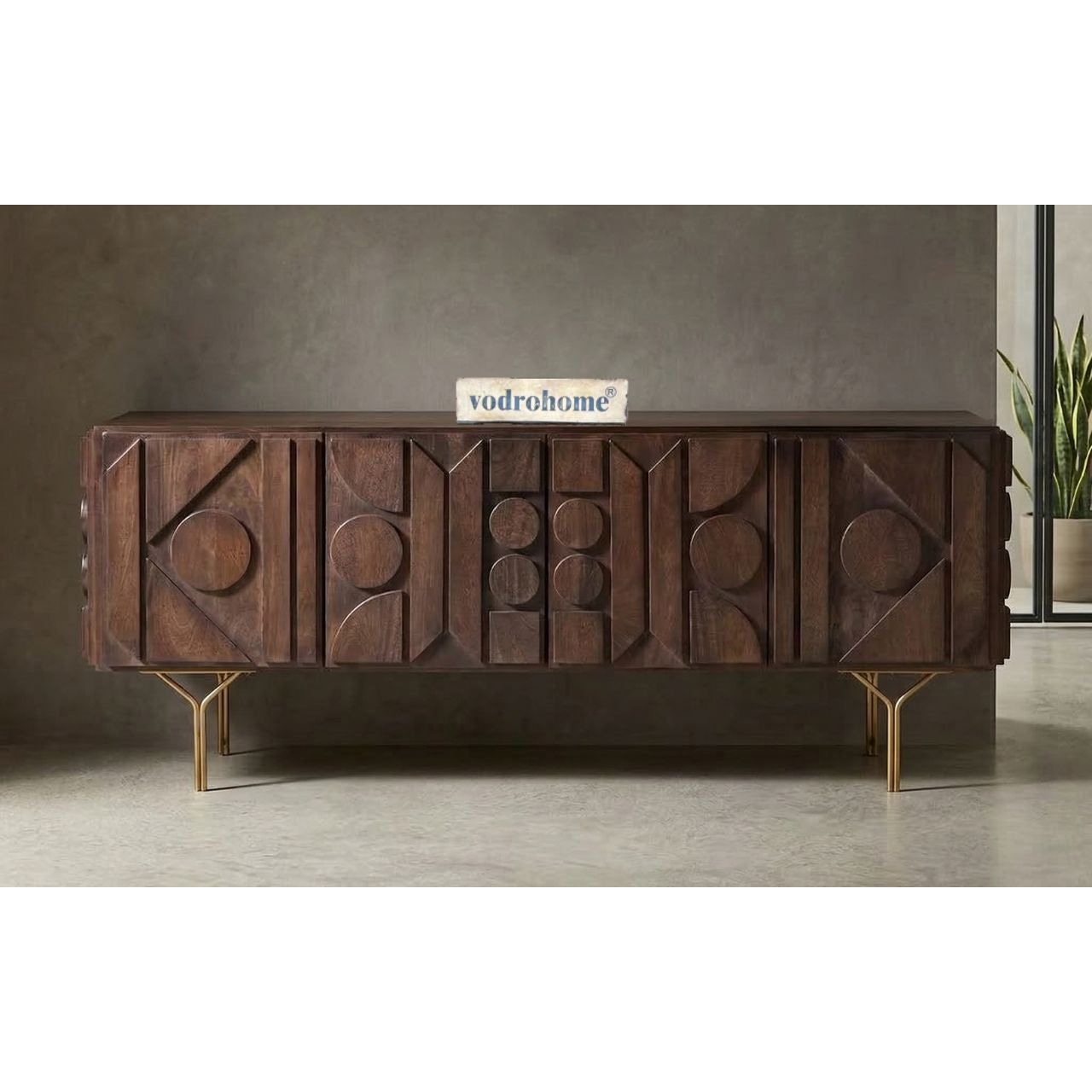 vodrohome mango wood tv unit consol with storage – bohemian tv cabinet entertainment unit &nbsp;172x48x68cm TV#028