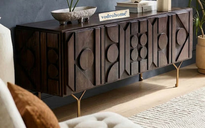 vodrohome mango wood tv unit consol with storage – bohemian tv cabinet entertainment unit &nbsp;172x48x68cm TV#028
