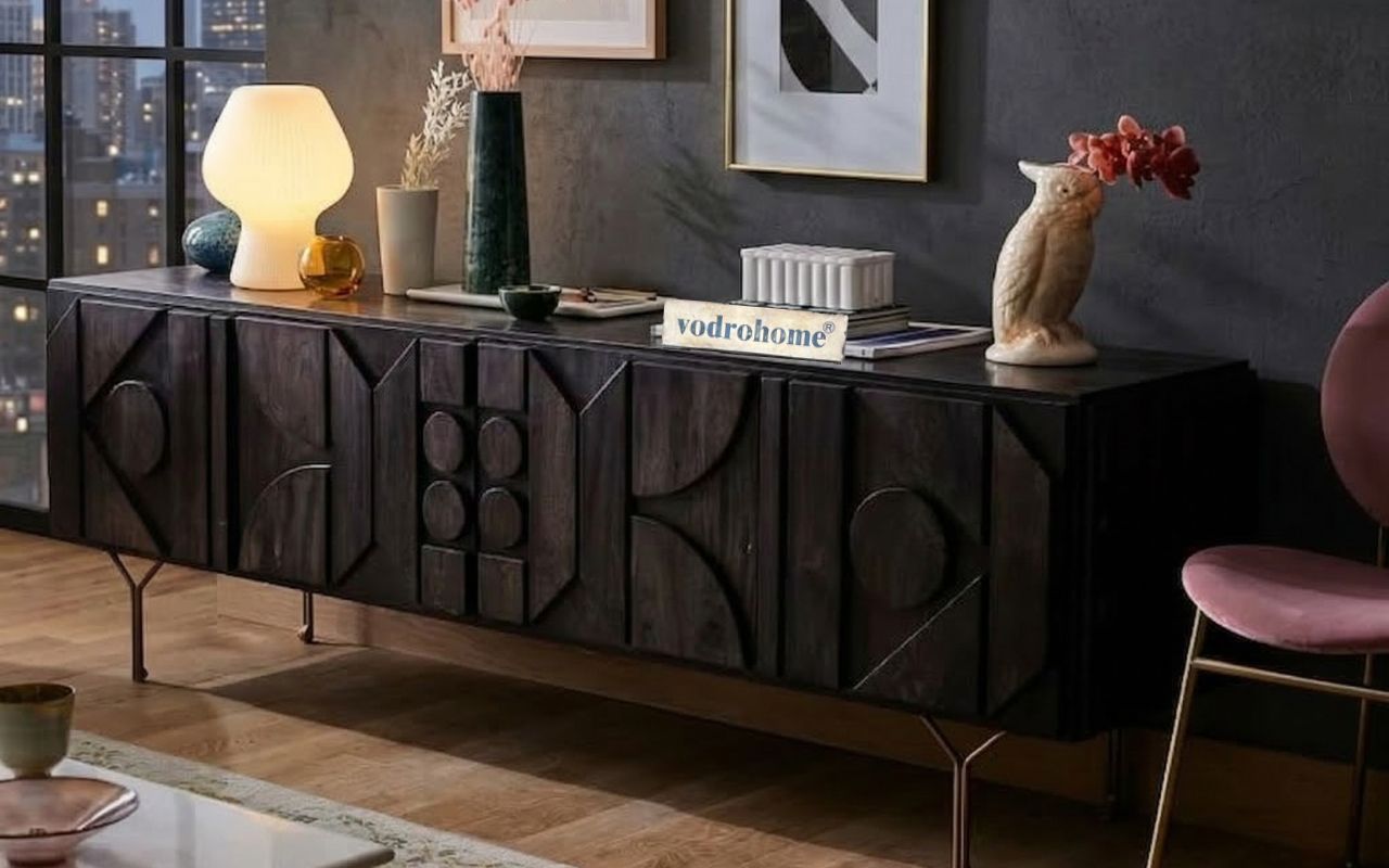 vodrohome mango wood tv unit consol with storage – bohemian tv cabinet entertainment unit &nbsp;172x48x68cm TV#028