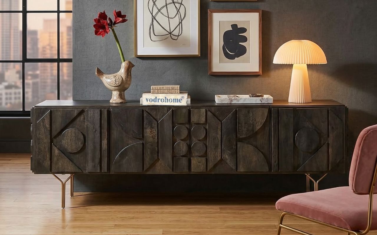 vodrohome mango wood tv unit consol with storage – bohemian tv cabinet entertainment unit &nbsp;172x48x68cm TV#028