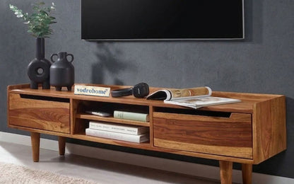 vodrohome Honey tv unit cabinet with cupboard – solid sheesham wood tvc – tv consol table with set up box shelf  TV#015