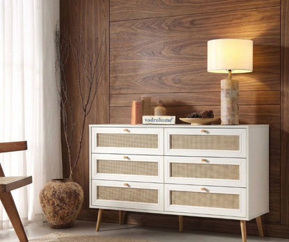 vodrohome solid wood side board with six drawers – sage green chest of drawer with 6 drawers - Woven Rattan 6 Drawer Dresser with soft closer SB#006